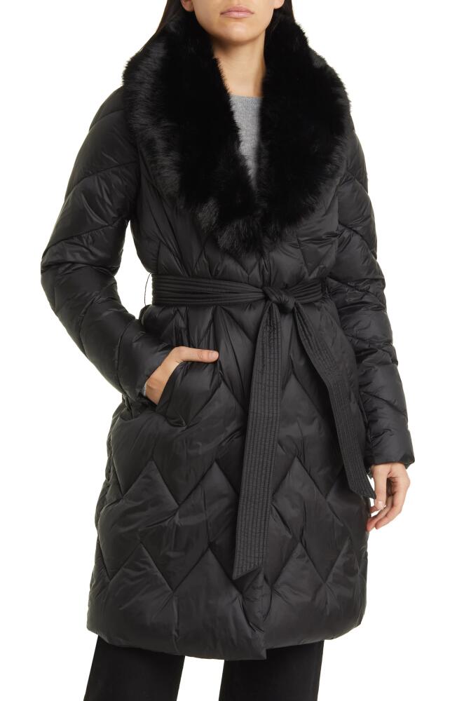 Michael Kors Faux Fur Collar Diamond Quilted Coat in Black Cover