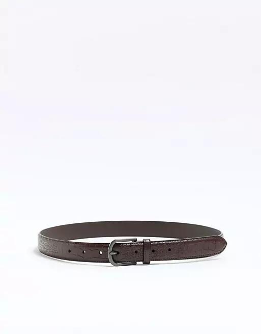 River Island croc belt in dark brown Cover