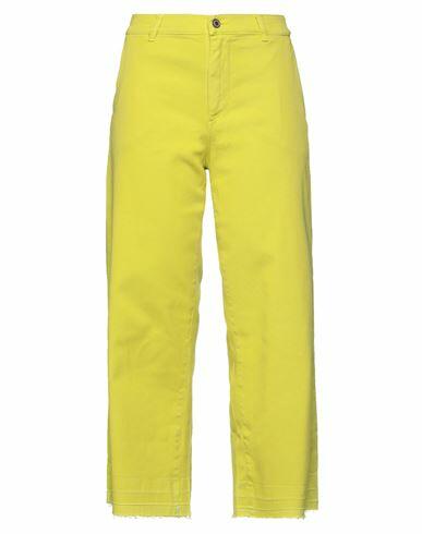 Avantgar Denim By European Culture Woman Pants Acid green Cotton, Polyester, Elastane Cover