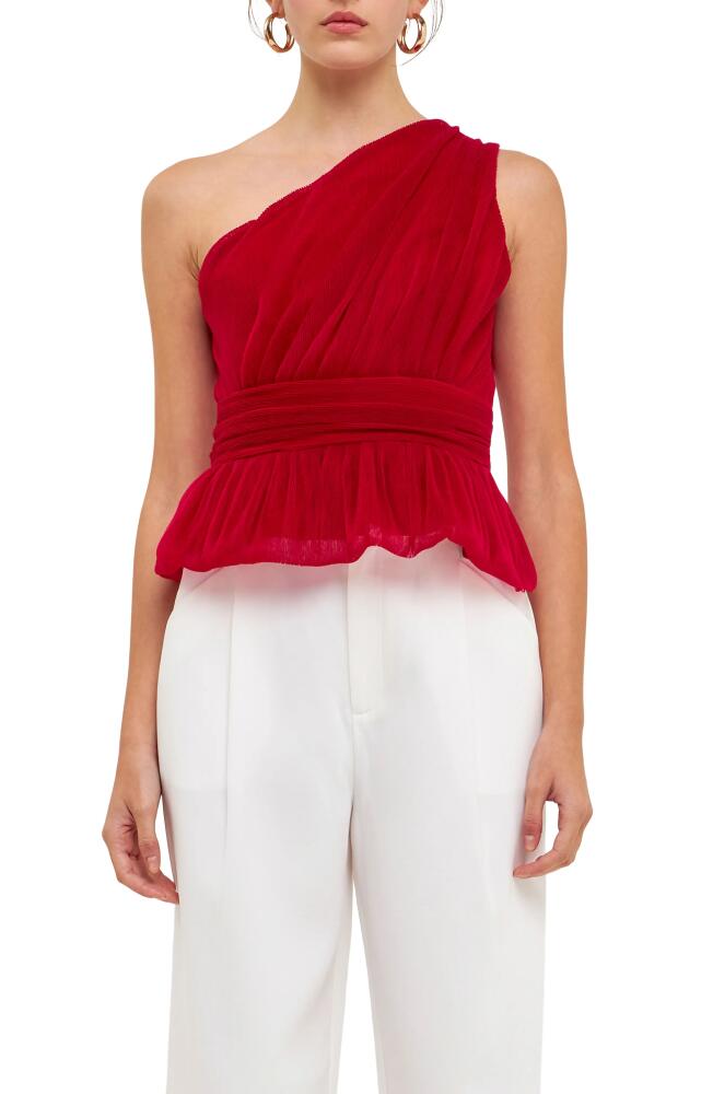 Endless Rose One-Shoulder Textured Tulle Top in Lipstick Cover