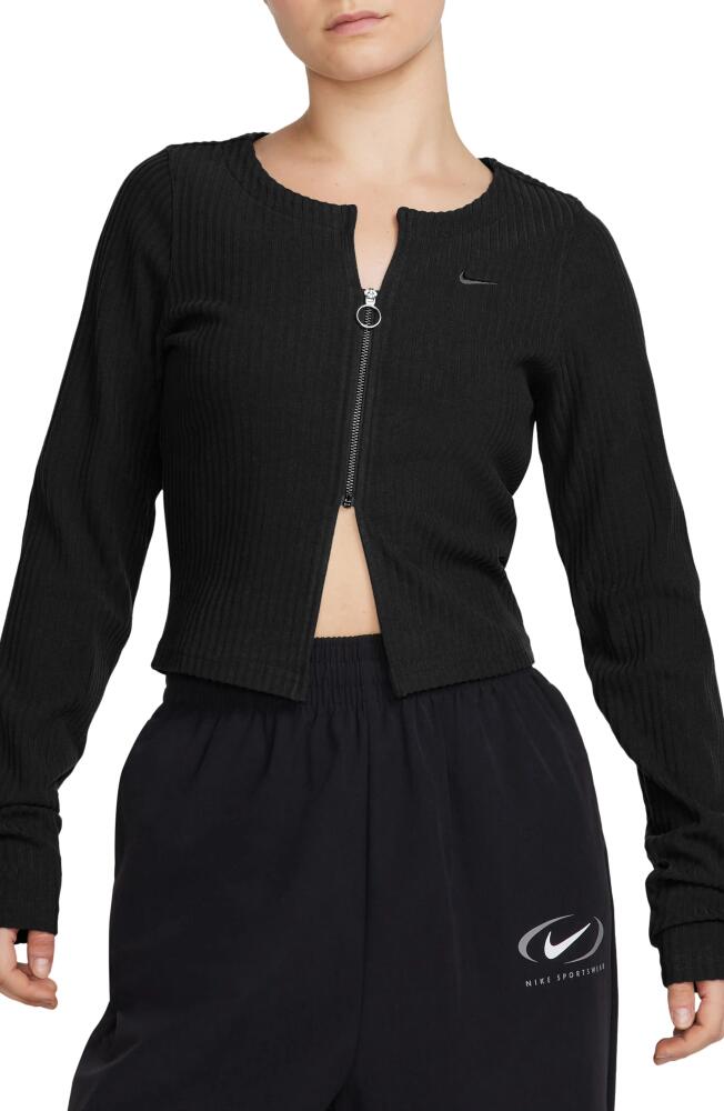 Nike Sportswear Chill Knit Rib Zip Cardigan in Black/Black Cover