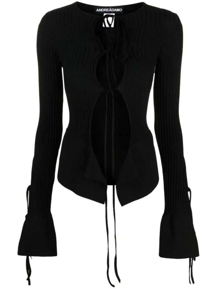 ANDREĀDAMO tie-fastening long-sleeve knitted top - Black Cover