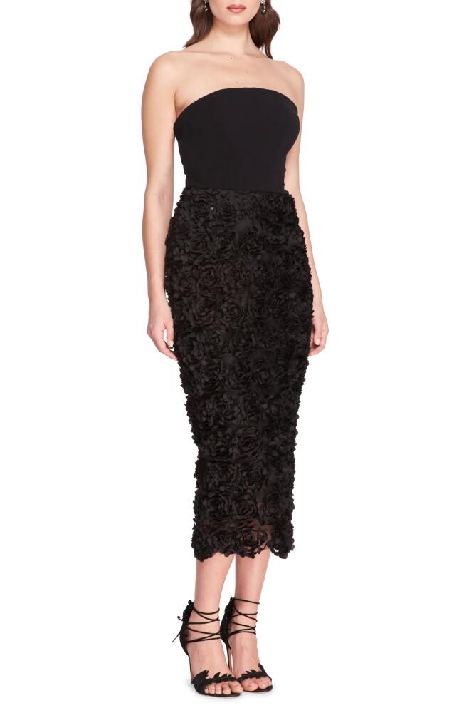 Marchesa Notte Rosette Strapless Midi Dress in Black Cover