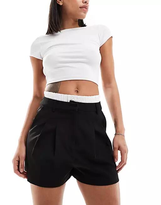 Miss Selfridge tailored boxer waistband shorts in black Cover