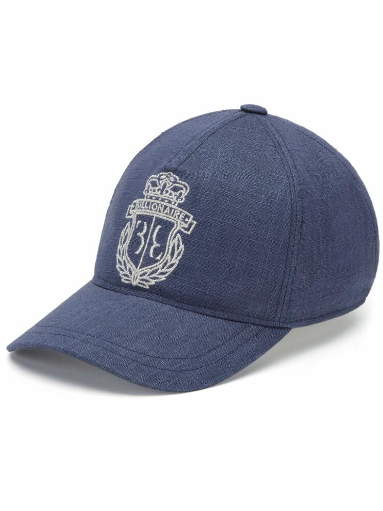 Billionaire crest-embroidered linen baseball cap - Blue Cover