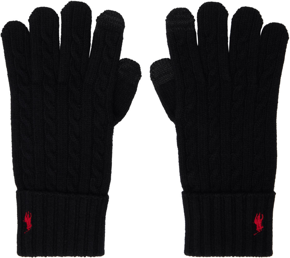 Polo Ralph Lauren Black Classic Cable Knit Gloves Cover