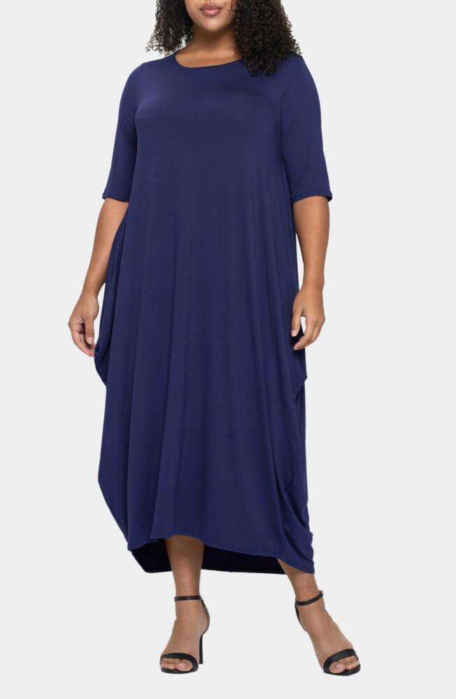 L I V D Evelyn Bubble Hem Jersey Midi Dress in Navy Cover