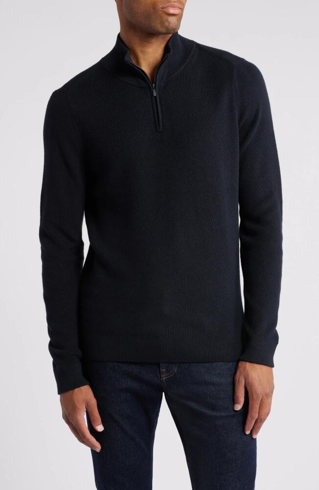 Nordstrom Cotton & Cashmere Quarter Zip Sweater in Black Caviar Cover