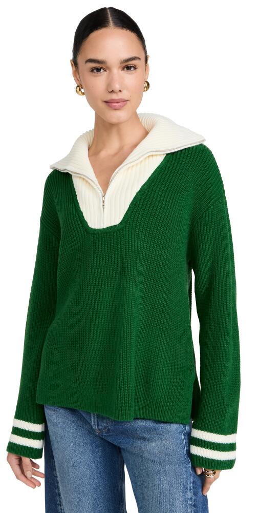 English Factory Stripe Knitted Half Zip Up Sweater Dark Green/White Cover