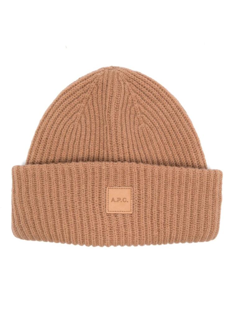 A.P.C. Michelle logo-patch beanie - Brown Cover