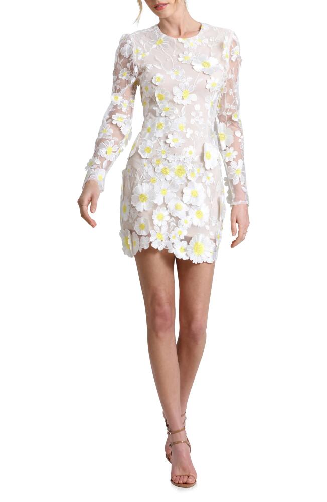 Avec Les Filles Appliqué Long Sleeve Minidress in Daisy Cover