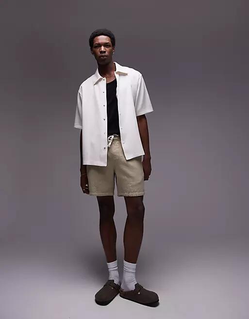 Topman oversized fit jersey polo with snaps in ecru-White Cover