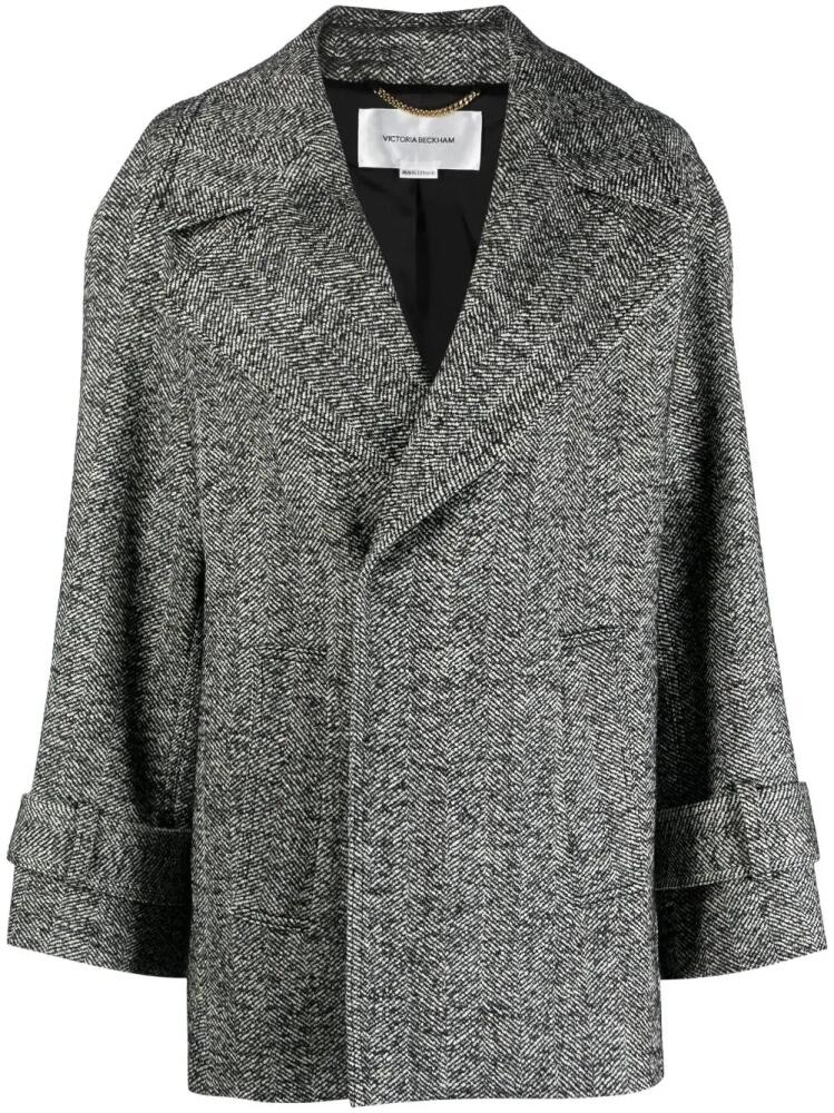 Victoria Beckham tweed virgin-wool blend peacoat - Black Cover