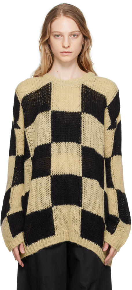 OPEN YY Beige & Black Checker Board Sweater Cover