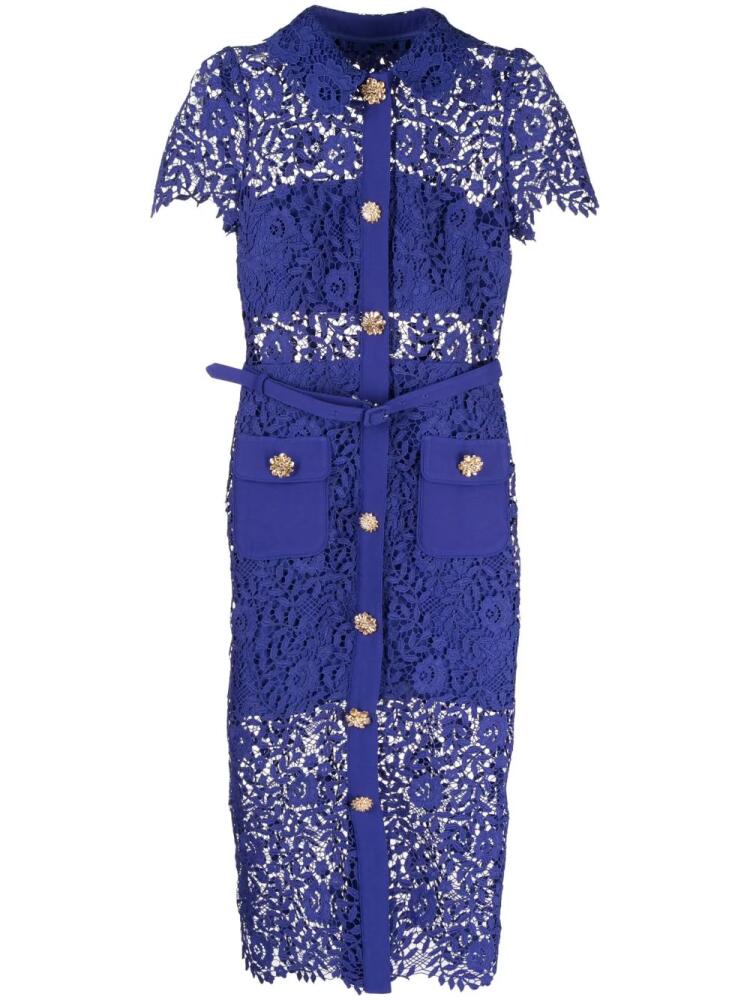 Self-Portrait floral-lace button-up midi dress - Blue Cover