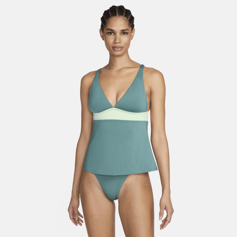 Nike Women's Swim Essential V-Neck Tankini Top in Green Cover