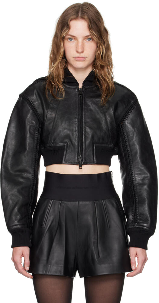 Alexander Wang Black Crocheted Leather Bomber Jacket Cover