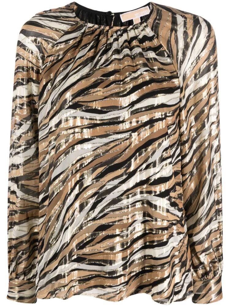 Michael Michael Kors tiger-print long-sleeved blouse - Neutrals Cover