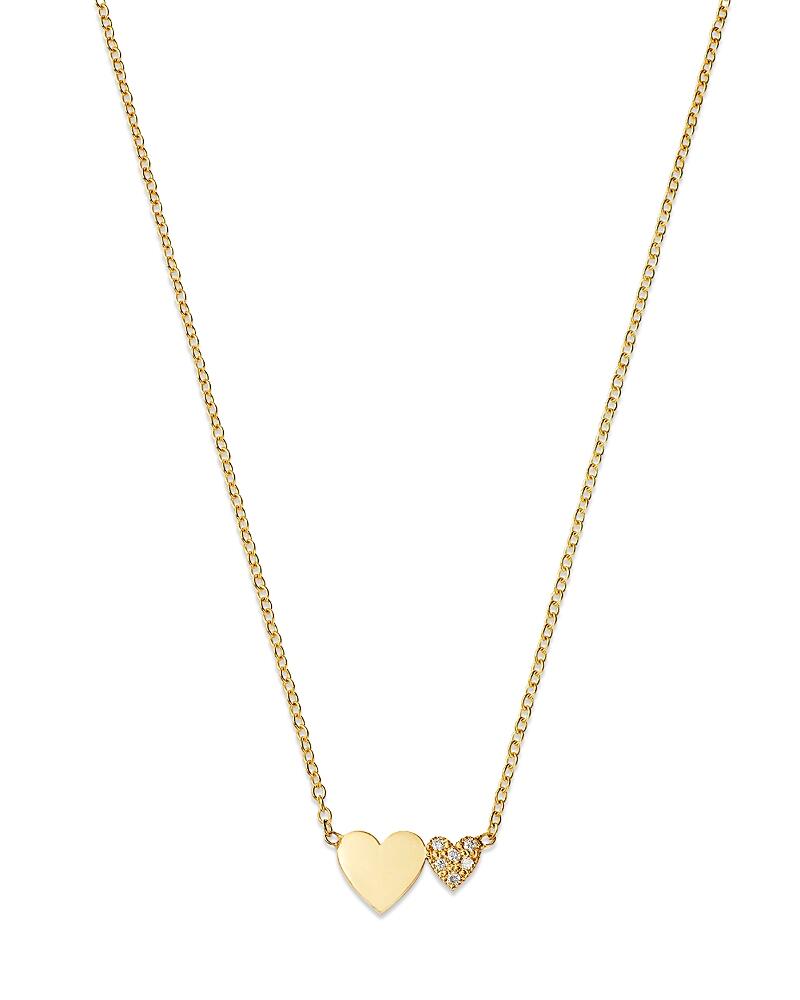 Zoe Chicco 14K Yellow Gold Midi Bitty Symbols Diamond & Polished Double Heart Pendant Necklace, 14-16 Cover