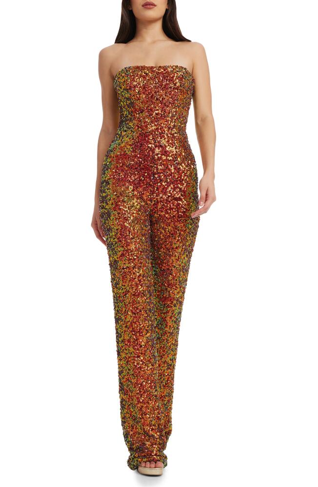 Dress the Population Andy Sequin Strapless Jumpsuit in Cayenne Cover