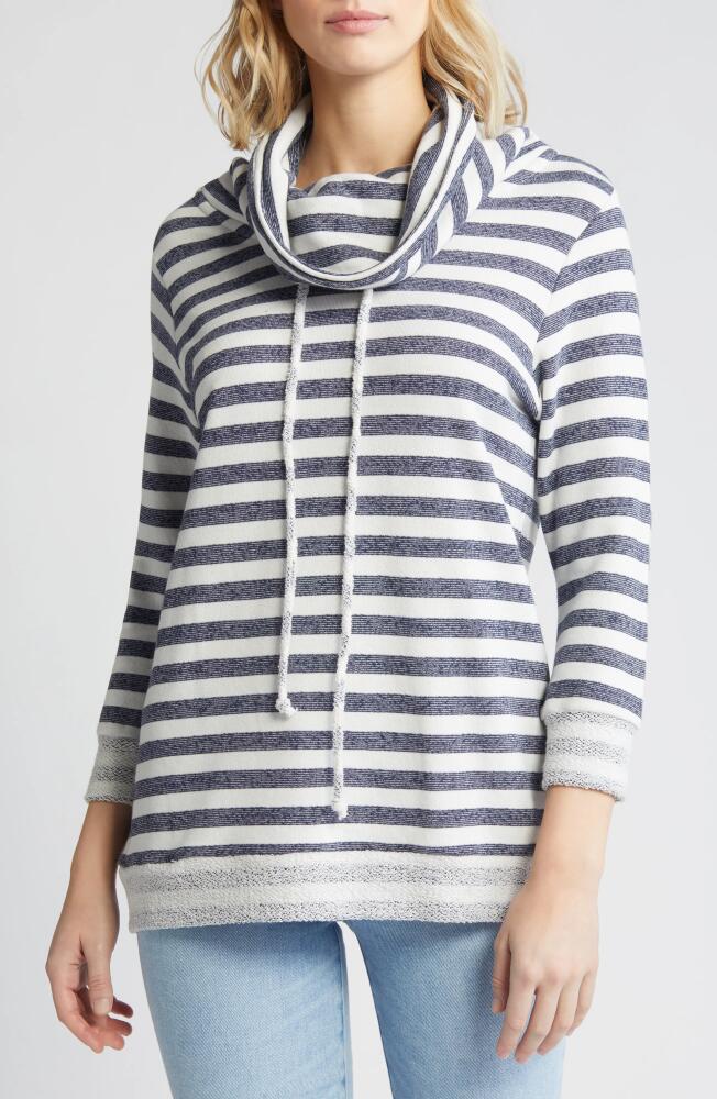 Loveappella Cowl Tie Stripe Pullover in Navy White Cover