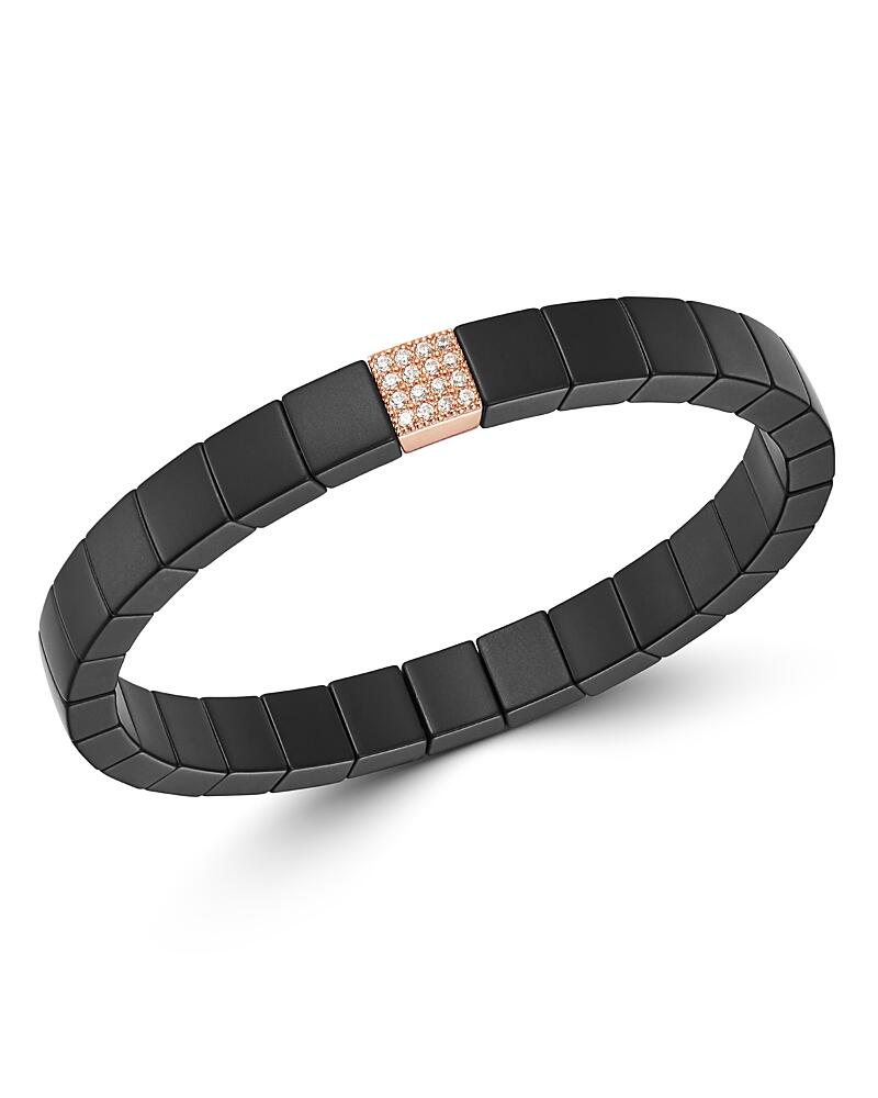 Roberto Demeglio 18K Rose Gold & Black Ceramic Scacco Champagne Diamond Stretch Bracelet Cover