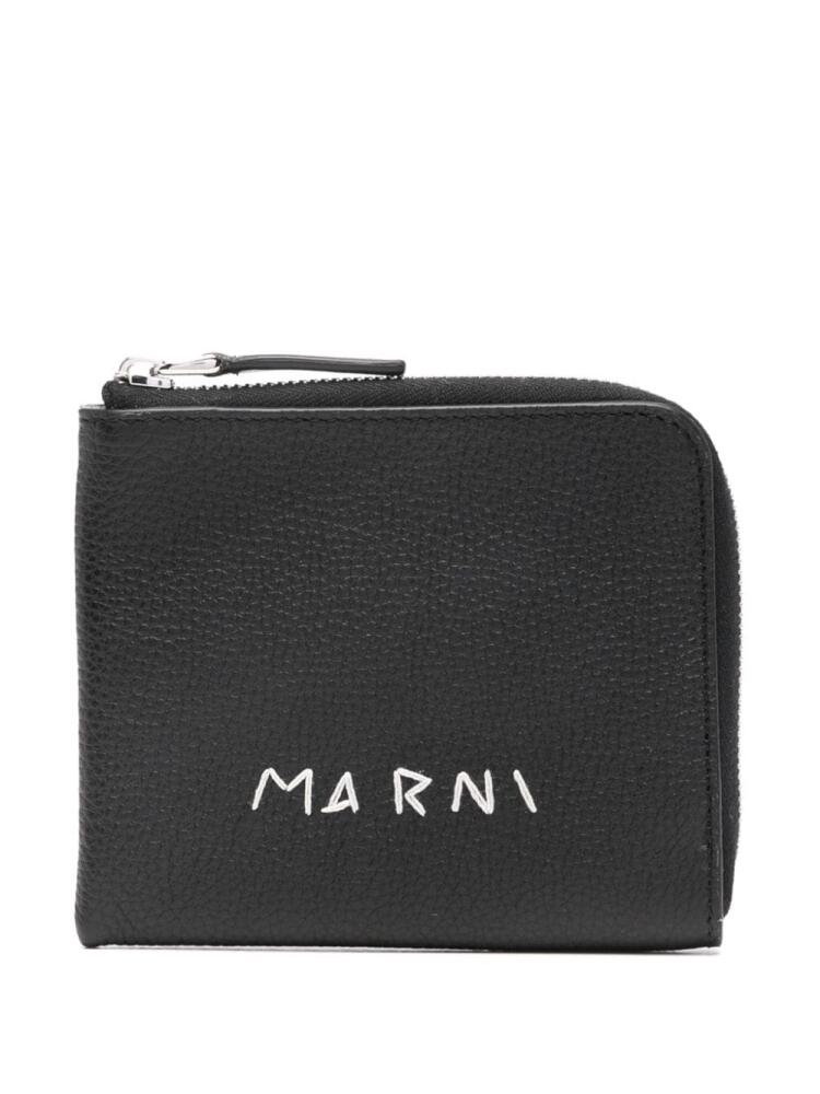 Marni logo-embroidered leather wallet - Black Cover