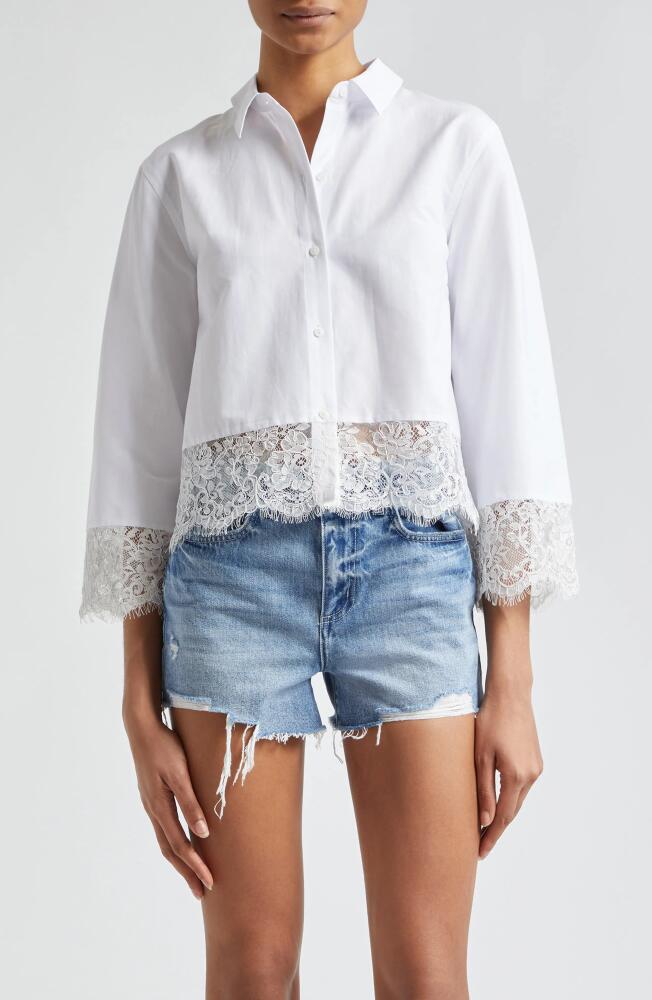 L'AGENCE Levo Lace Trim Crop Button-Up Shirt in White Cover