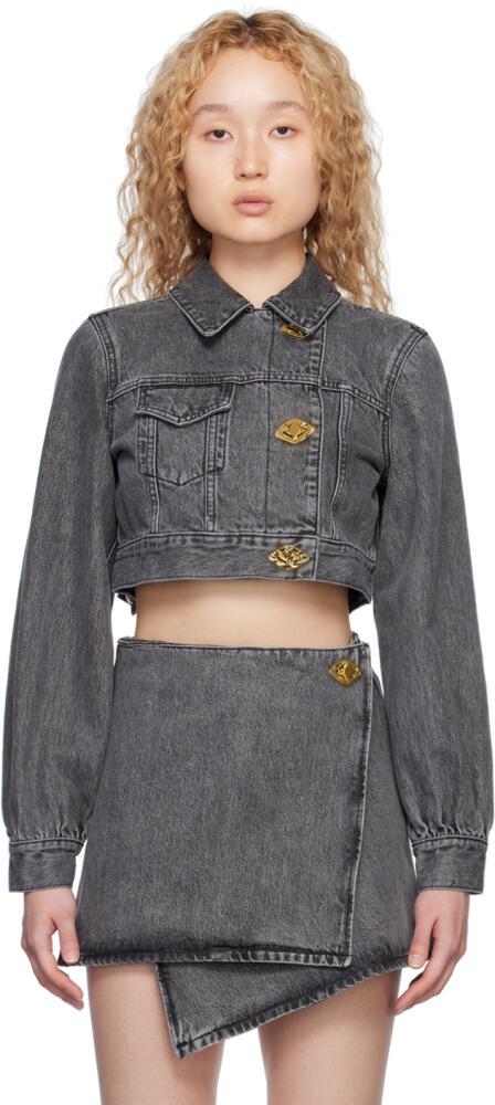 GANNI Gray Cropped Denim Jacket Cover