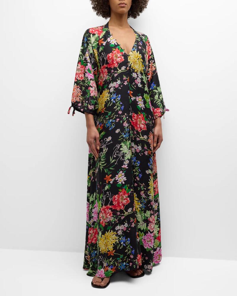 Johnny Was Metallic Mixed Floral Maxi Dress Cover