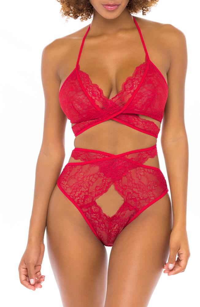 Oh La La Cheri Charlena Crossover Halter Bralette & High Waist Panties Set in Red Cover