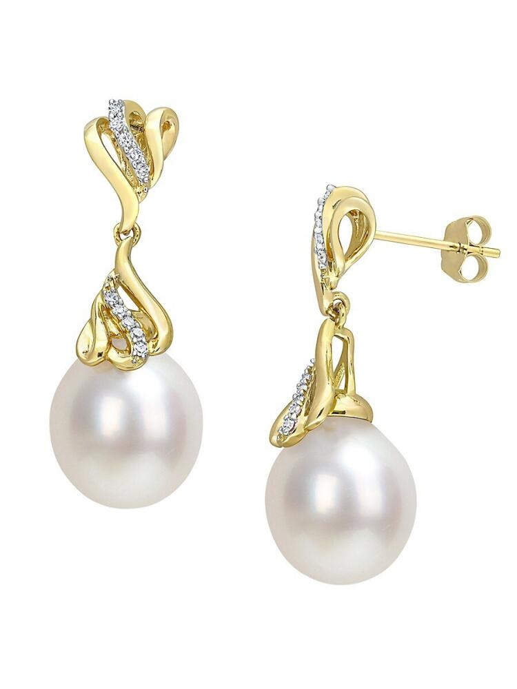 Sonatina Women's 14K Yellow Gold, 9-10MM South Sea Cultured Pearl & Diamond Drop Earrings Cover