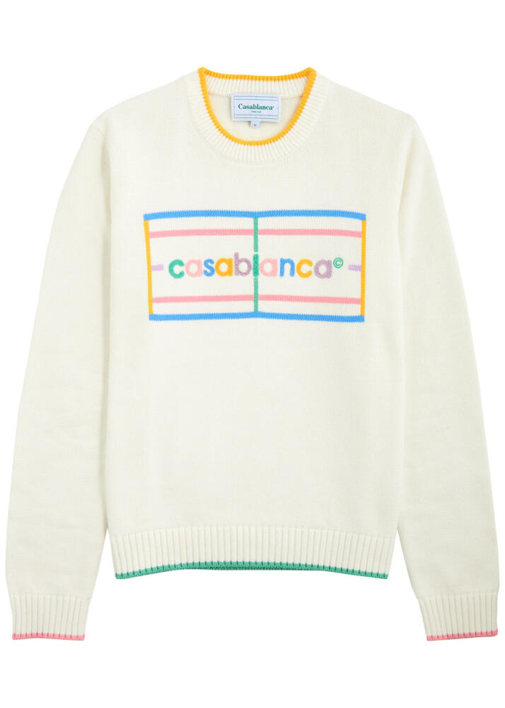 Casablanca Court Logo-intarsia Cotton Jumper - Pastel Cover