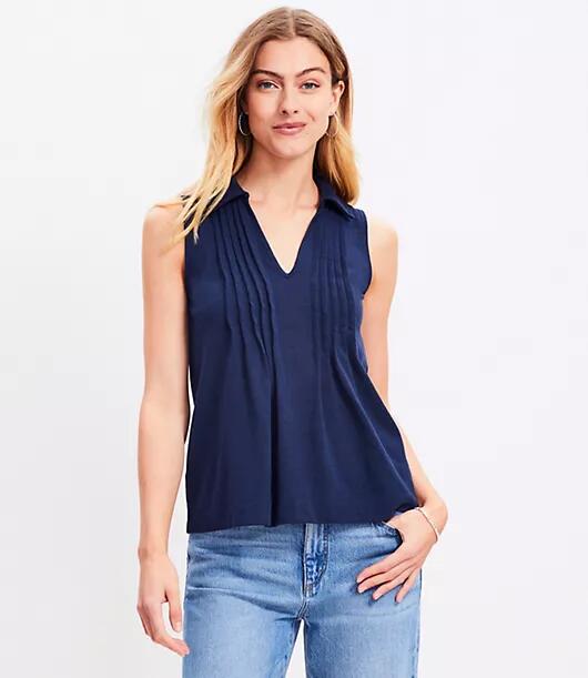 Loft Pintucked Collared Tank Top Cover