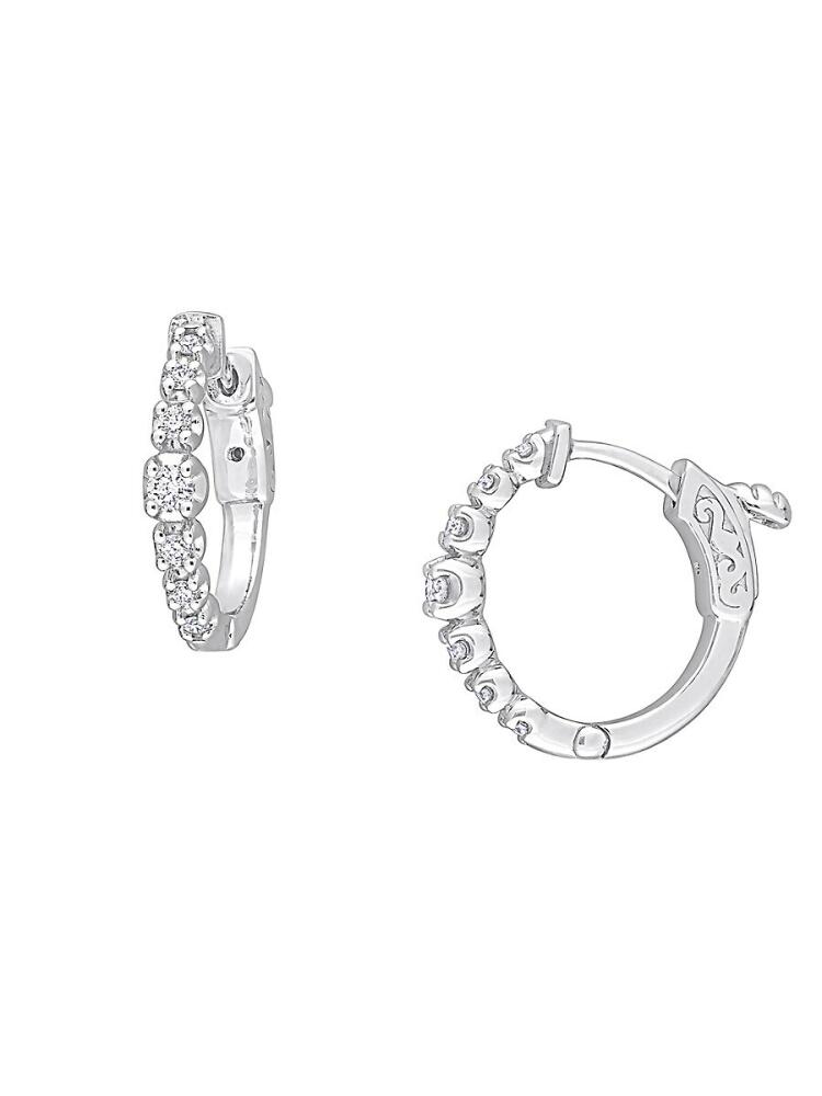 Sonatina Women's 14K White Gold & 0.22 TCW Diamond Huggie Hoop Earrings Cover