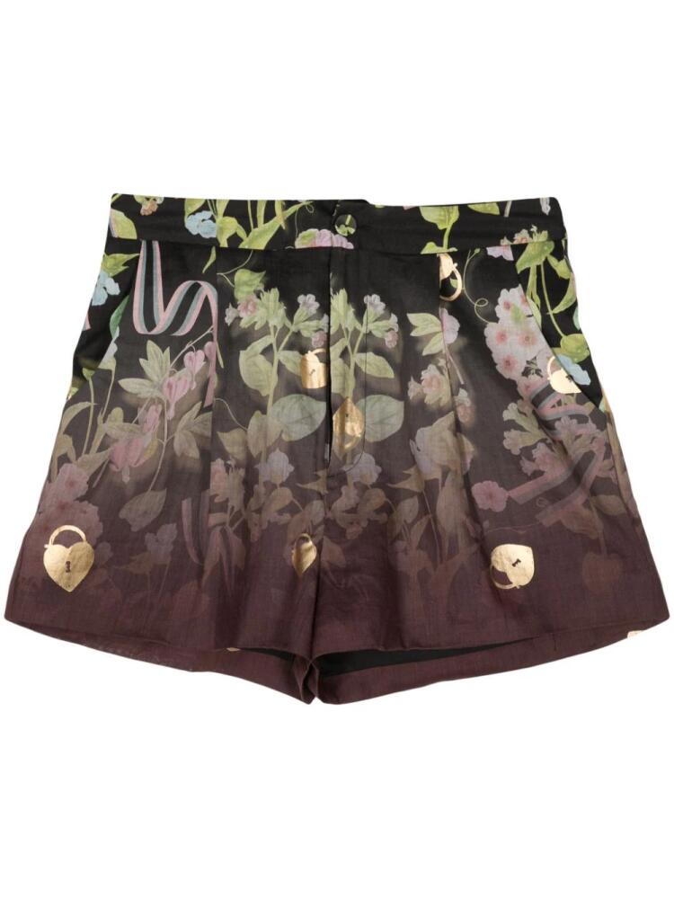 Cynthia Rowley floral-printed faded-effect shorts - Black Cover