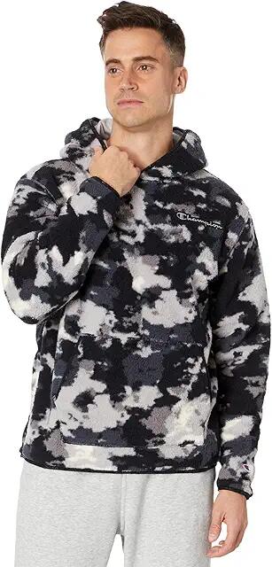 Champion Cozy All Over Print Shearling Hoodie (Simple Hyper Wash Black) Men's Clothing Cover