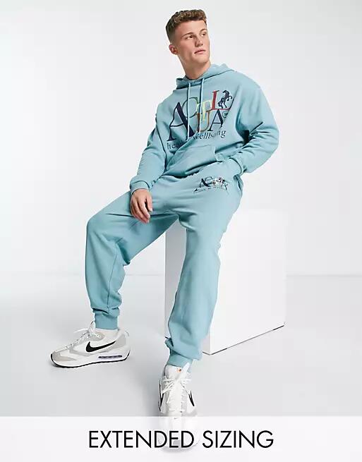 ASOS Actual relaxed sweatpants with logo print in light blue - part of a set Cover