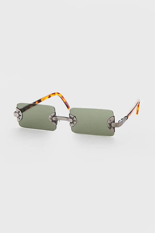 Sunglass Museum Vintage Rebel Rimless Rectangular Sunglasses in Gunmetal/Green Cover