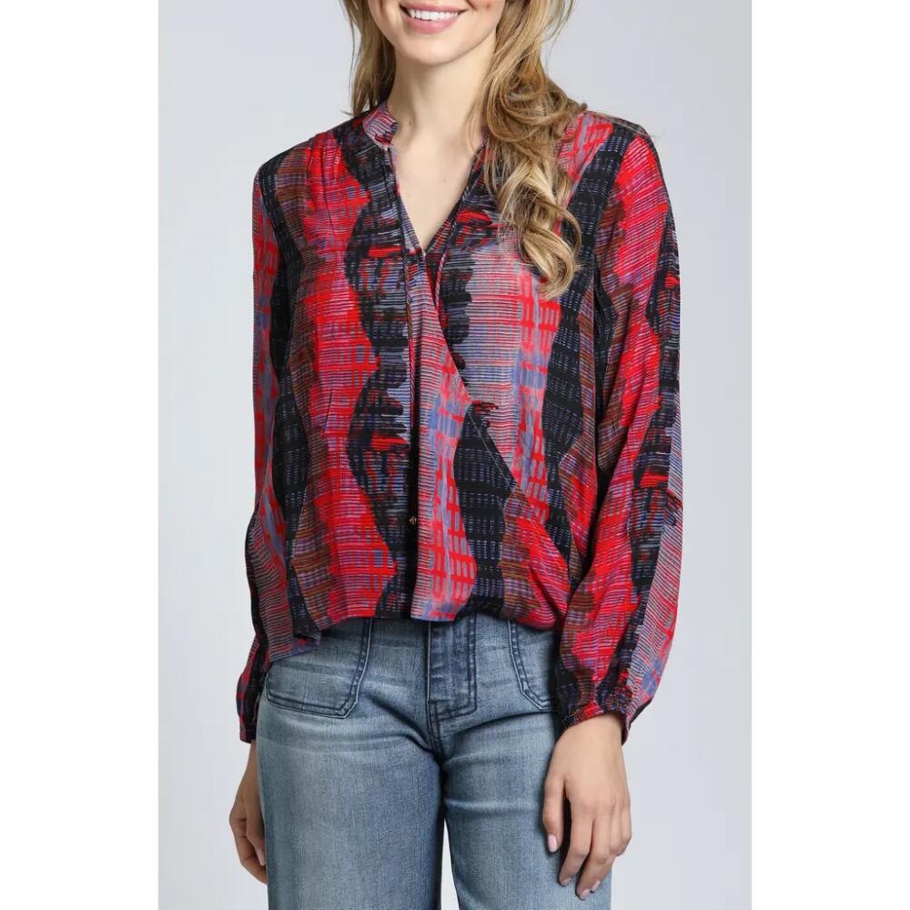 APNY Stripe Faux Wrap Shirt in Red Multi Cover