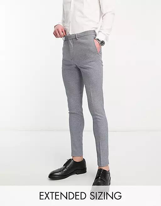 ASOS DESIGN wedding super skinny suit pants in birdseye texture in navy Cover