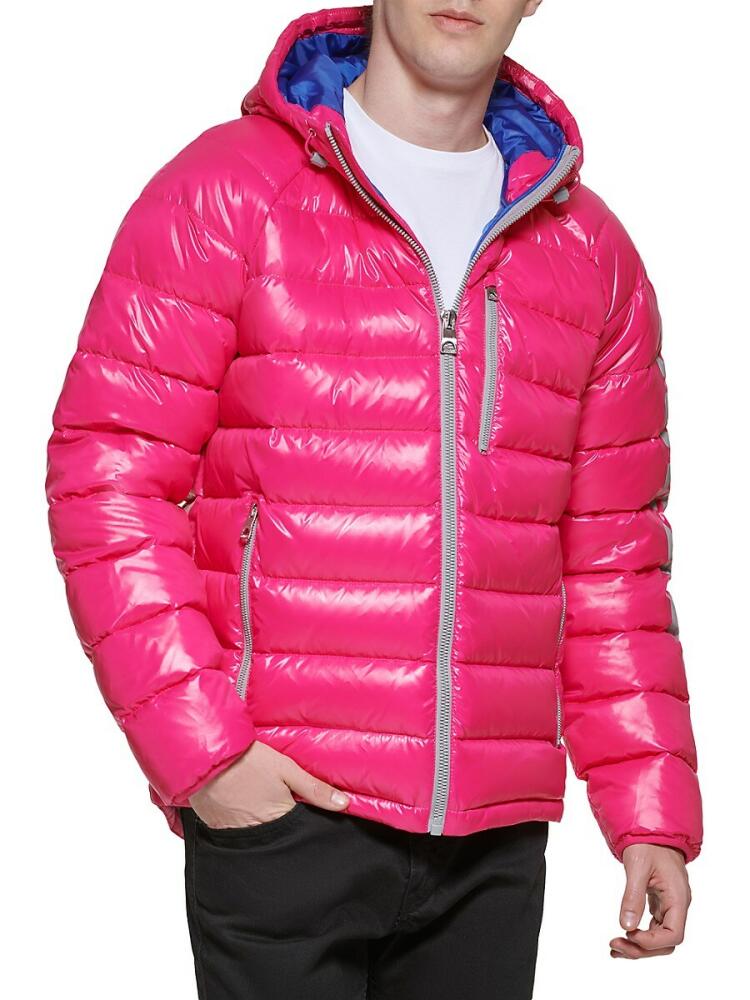 Guess Men's Logo Puffer Hooded Jacket - Punch Cover