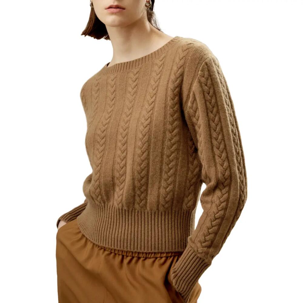 Lilysilk Pure Cashmere Drop Shoulder Crew Neck Sweater for Women in Toffee Cover