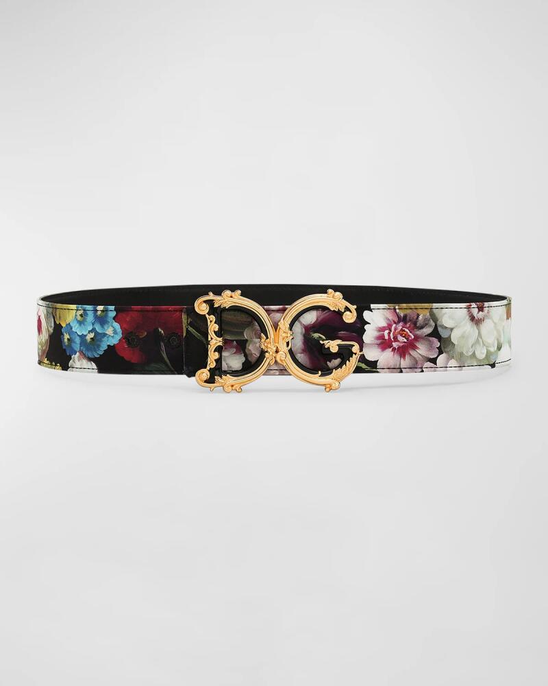 Dolce & Gabbana Charmeuse Floral Mixed-Media Belt With Baroque DG Buckle Cover