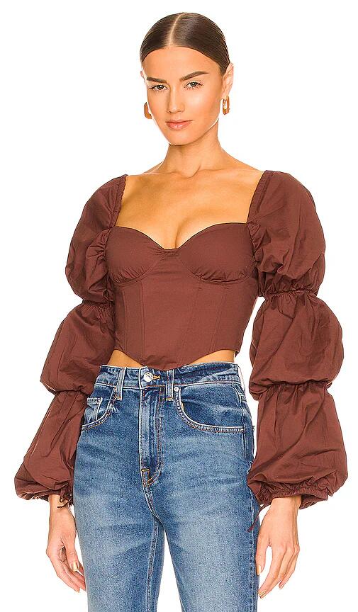 MAJORELLE Tawny Corset Top in Chocolate Cover