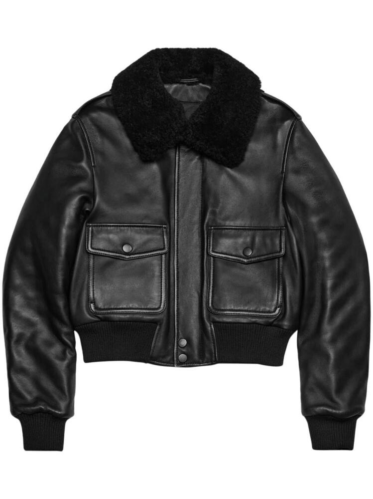 AMI Paris shearling-collar leather jacket - Black Cover