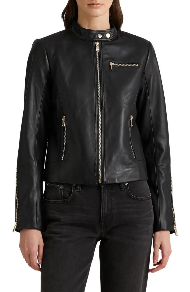 Lauren Ralph Lauren Leather Moto Jacket in Black Cover