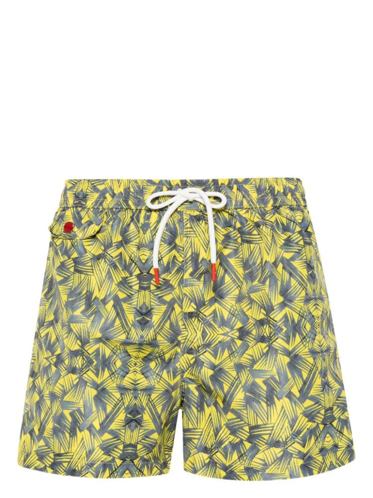 Kiton graphic-print swim shorts - Yellow Cover