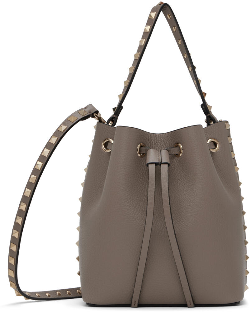 Valentino Garavani Taupe Rockstud Grainy Calfskin Bucket Bag Cover