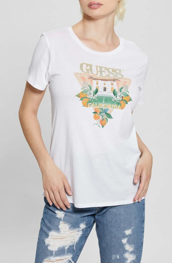 GUESS Mansion Rhinestone Embellished Logo Graphic T-Shirt in Pure White Cover